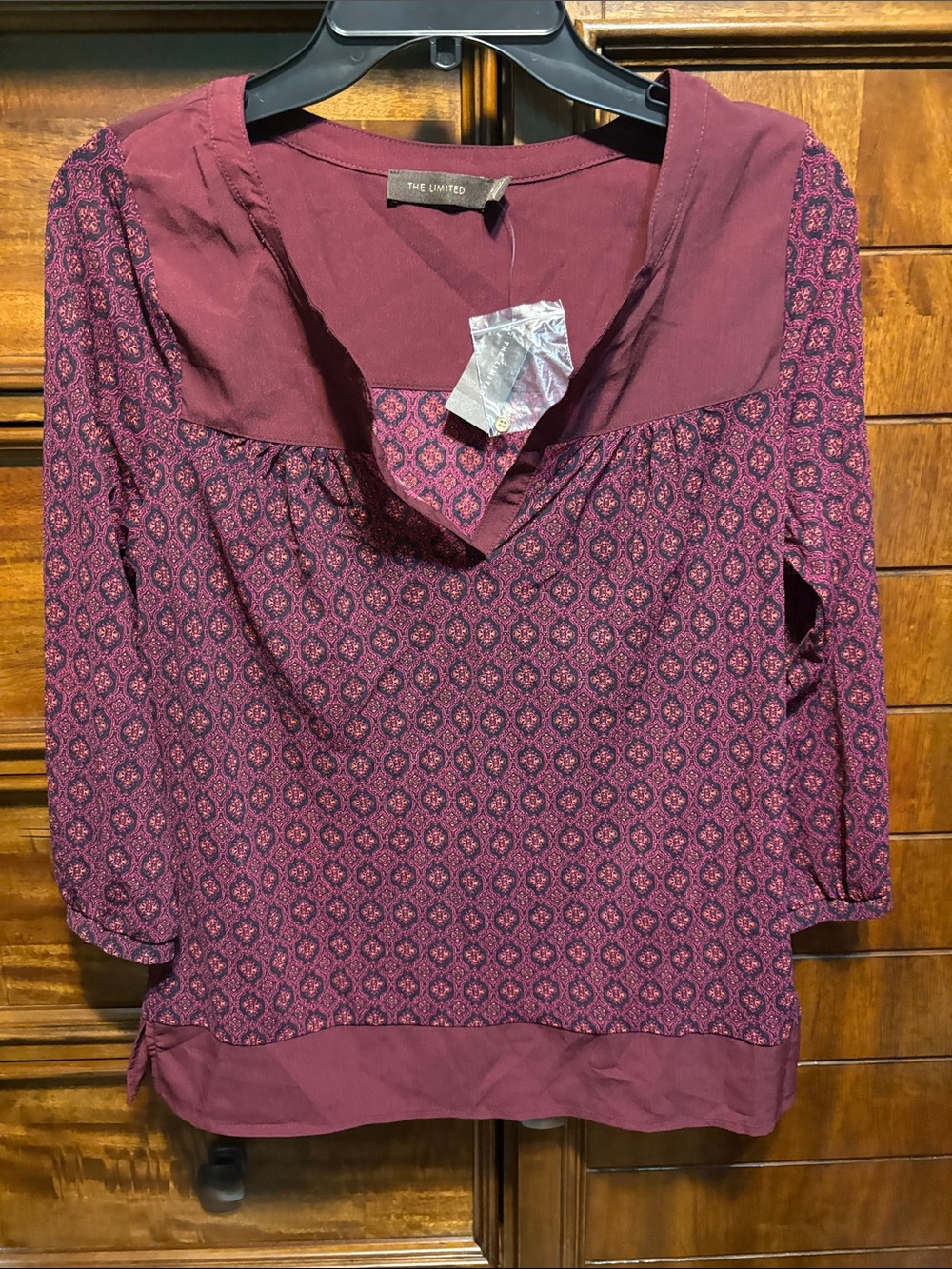 The Limited Maroon Printed Mesh Peasant Blouse